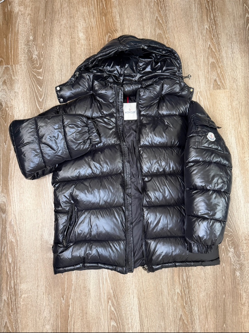 Moncler Kids Black Shiny Puffer Jacket with Hood